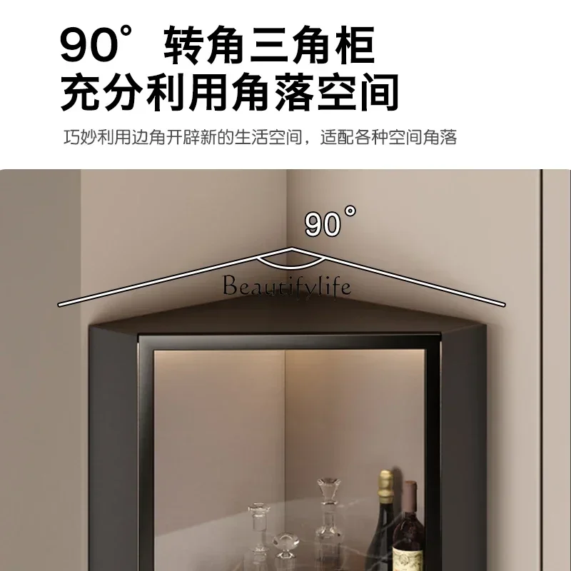 1 خزانة زاوية إيطالية مطعم تخزين مثلث مع باب زجاجي مع خزانة مشروبات مصباح