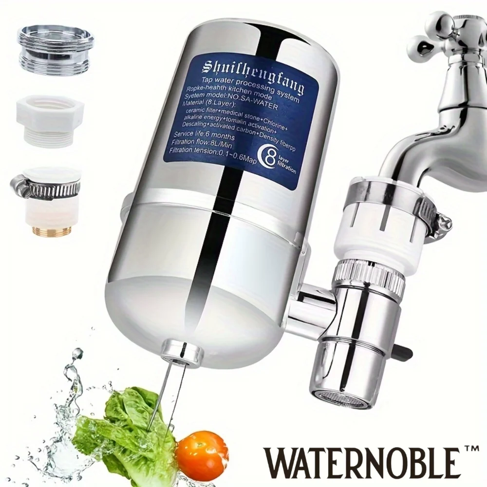 

Waternoble - очиститель воды с краном, 8-слойная система картриджей, уменьшает свинцовый фторид, хлор для жесткой воды в кухне, ванной комнате