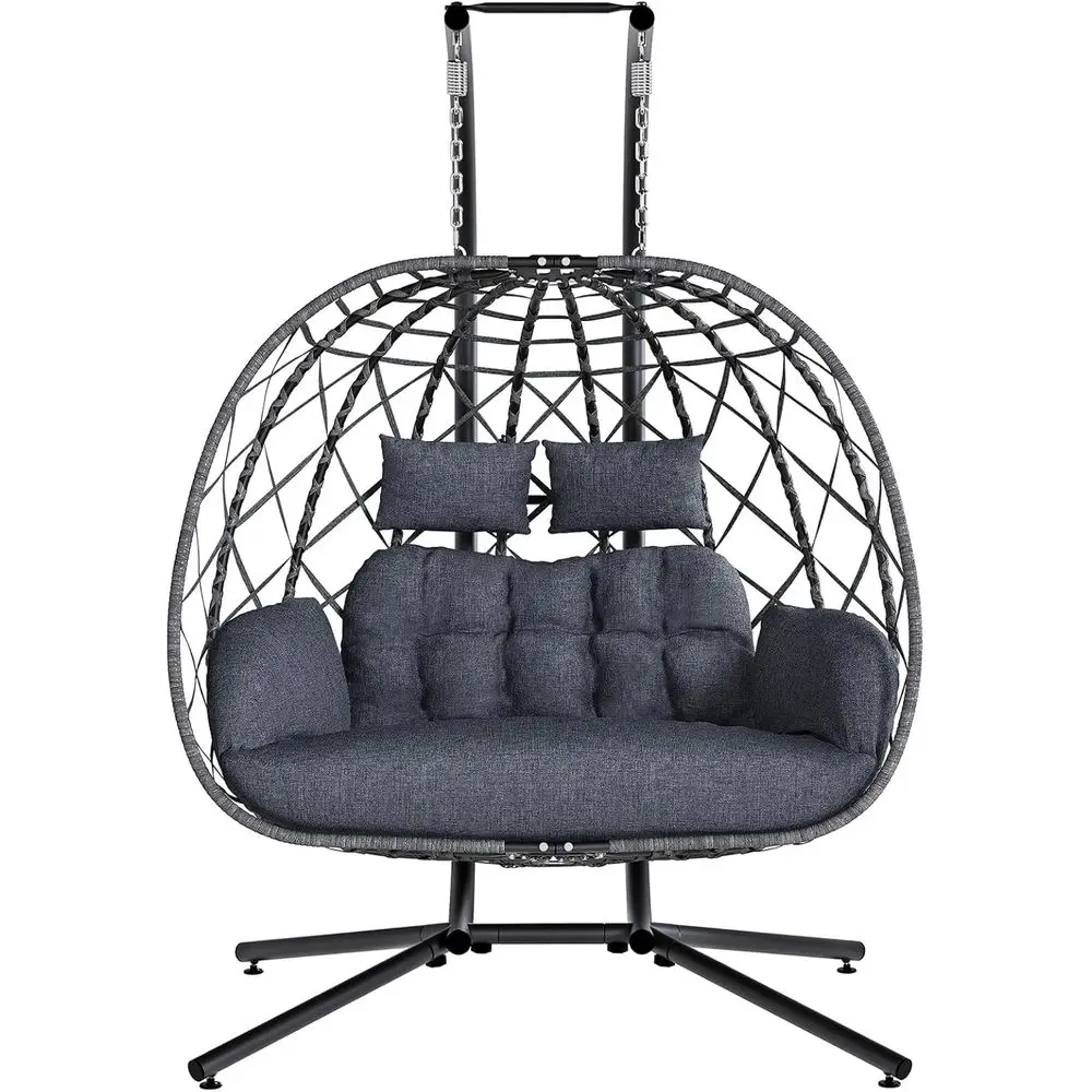 Double Egg Swing Chair with Stand, 2 Person Outdoor Indoor Hammock Hanging Chair with Cushion or Patio Living Room 650 LBS acity