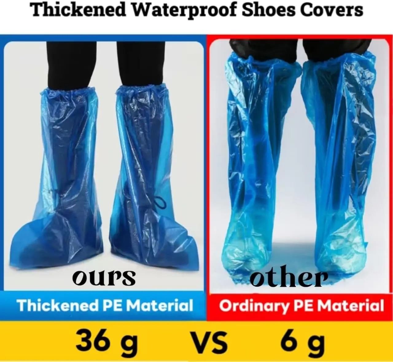 Einweg-Schuhüberzüge Blaue Regenschuhe und Stiefelüberzüge Plastik Lange Schuhüberzüge Transparente Wasserdichte Rutschfeste Überschuhe für Damen und Herren – Detail 3