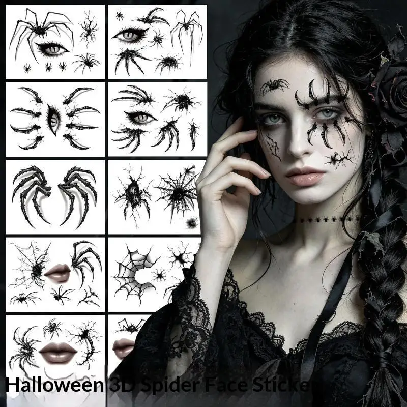 *Halloween Spider Web Eyebrow Stickers 10 Sheets Skin-Friendly Temporary Tattoo Decals for Party Cosplay Body Makeup