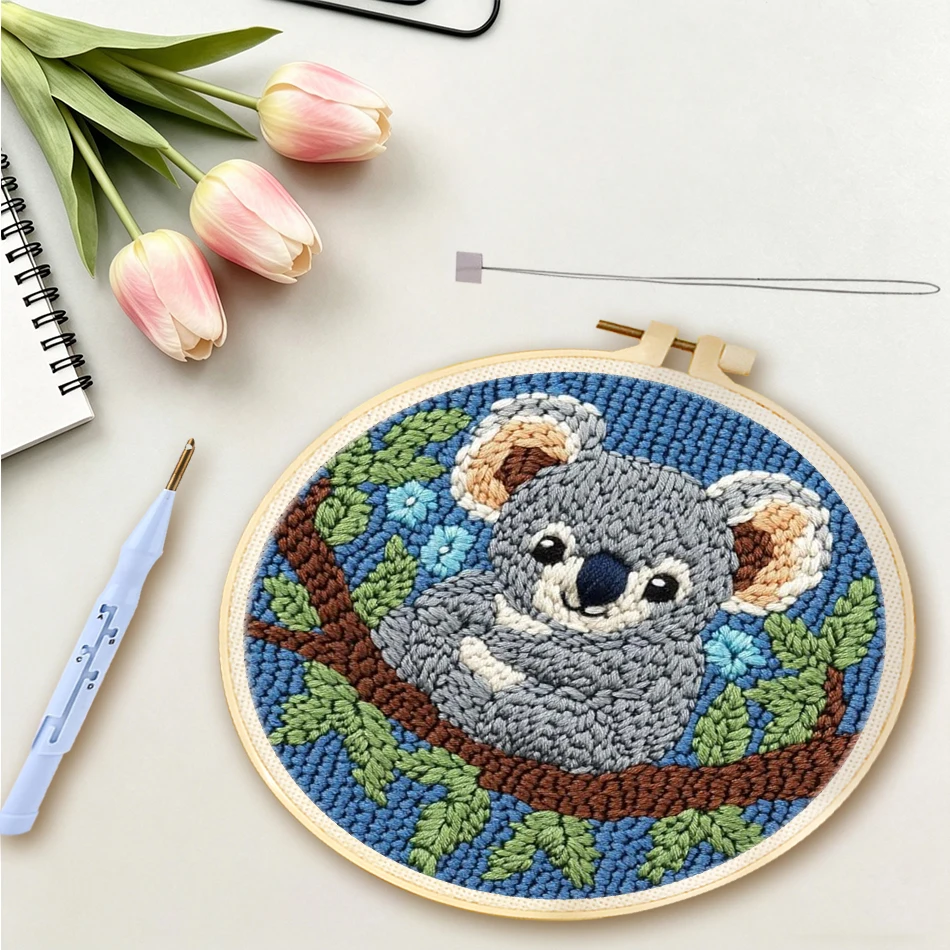 Punch Needle Embroidery Kits For Adults Koala DIY Craft Yarns Embroidery Set for Beginner Cross Stitch Home Painting Decor