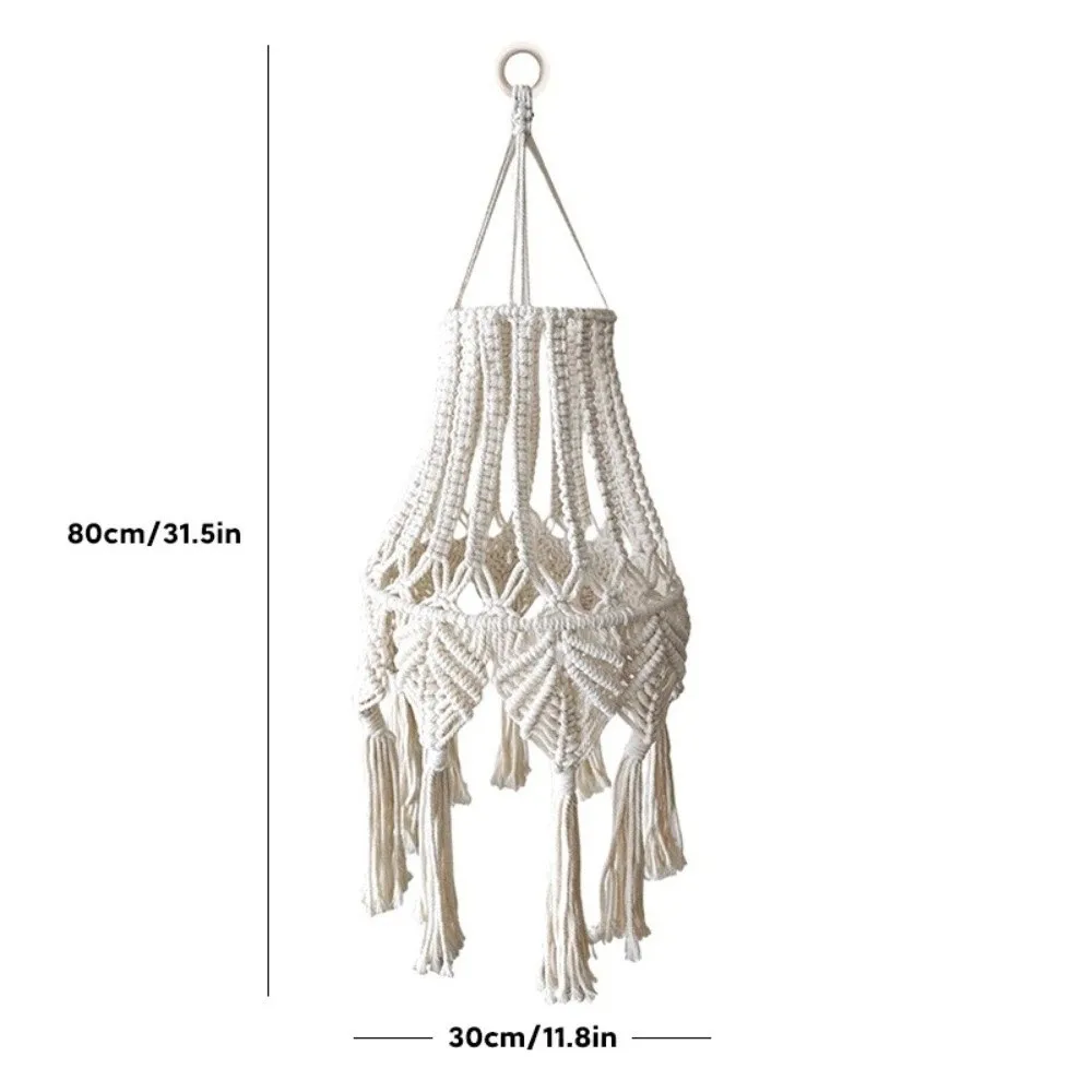 Handwoven Cotton Macrame Lampshade Tassel Detail Woven Texture Woven Tapestry Lampshade Cotton Rope Handcrafted Design