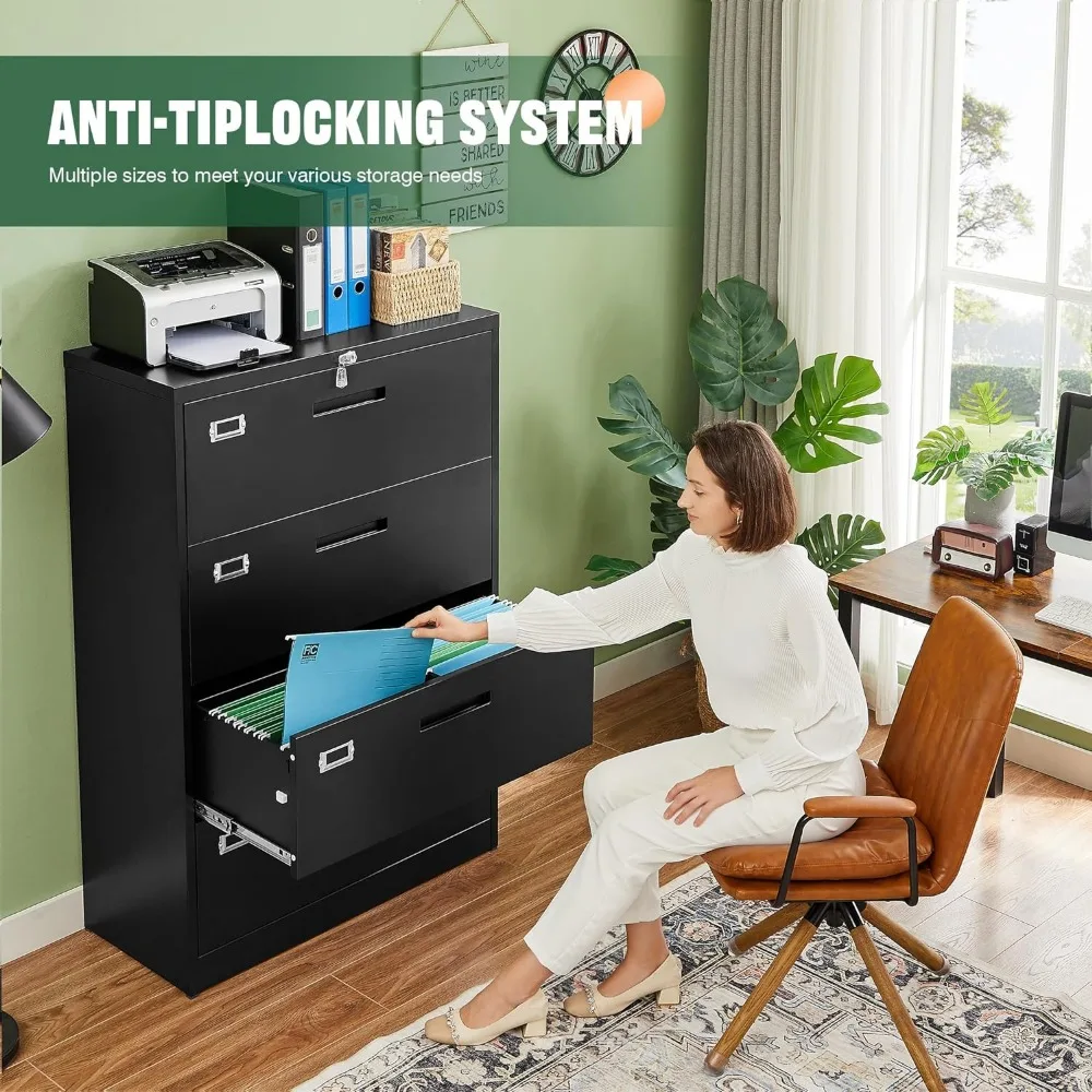 File Cabinets,4 Drawer Metal Lateral Filing Organization Storage Cabinets with Lock,Hanging Files Letter/Legal/F4/A4 Size