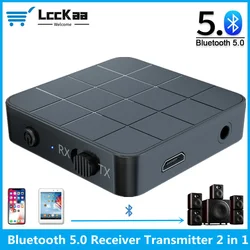 Kn321 2 em 1 bluetooth 5.0 receptor de áudio transmissor música estéreo adaptador sem fio com rca 3.5mm aux jack para carro tv pc speake