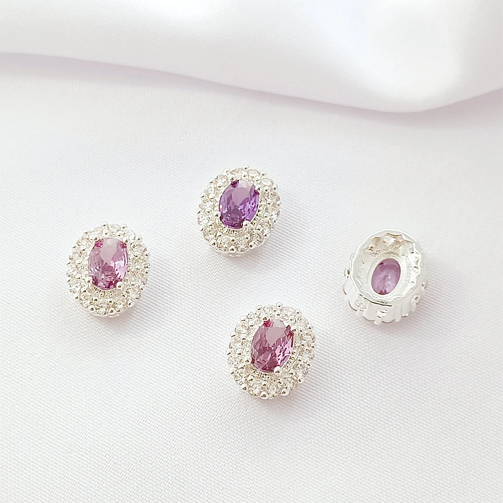 Brass Coated Gold Zircon Inlay Exquisite Oval Shaped Spacer Beads DIY Jewelry Making Necklace Bracelet Accessories Materials