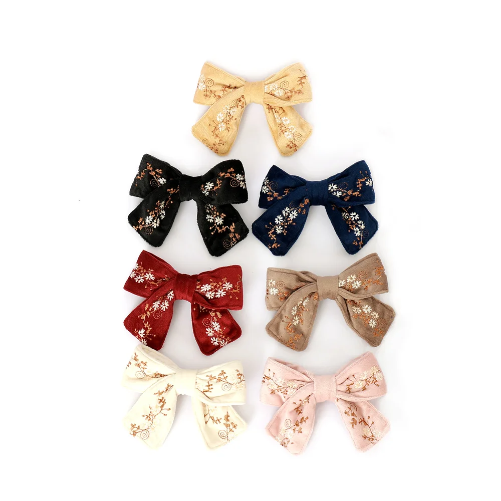 A9 New winter star Printing velvet girls hairband long tails bow hair accessories for children bow clip headband