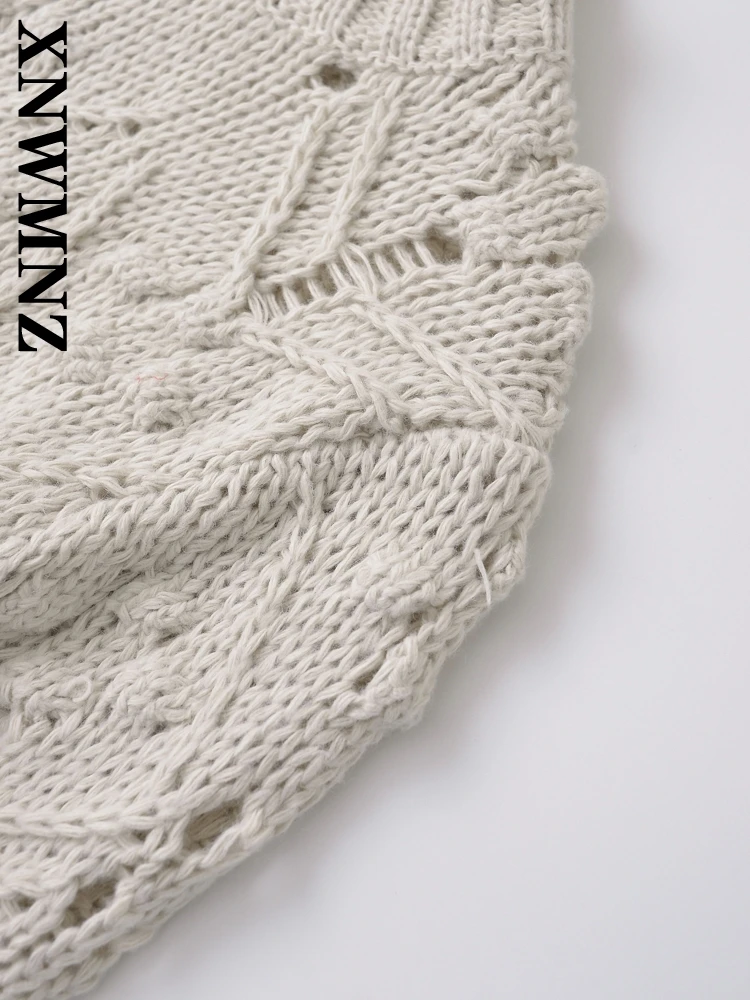 XNWMNZ-Pull évidé en tricot pour femme, haut à col rond, manches longues, vis filetée, décontracté, solide, document, mode féminine, automne, 2024