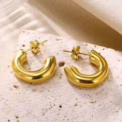 Trendy Simple Stainless Steel Hoop Earrings For Women Girl Circle Round Minimalist Earrings Party NEW C-shape Jewelry Gifts