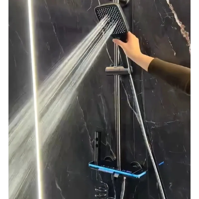

Ambient Light Bathroom Pressure-Boosting Rain Shower Set Digital Display Bath Shower Faucets Ceramic Valve Polished Soft Jet
