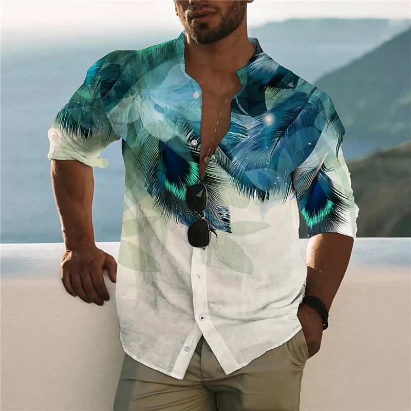 

3D Coconut Tree Printing Short-sleeved Shirt Summer Men's Tropical Hawaiian Shirt Oversized Shirt T-shirt