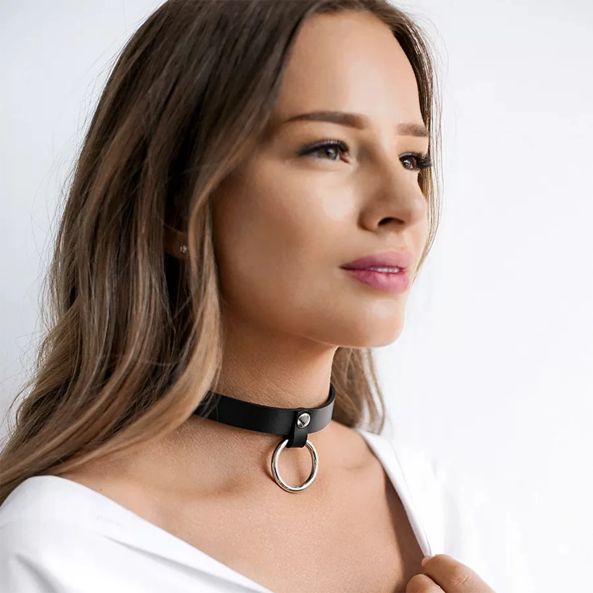 نساء موضة جلدية سلسلة BDSM عبودية الملابس الداخلية طوق تسخير المثيرة الجلود الرقبة تسخير الوثن ارتداء الإناث الرقبة الملحقات