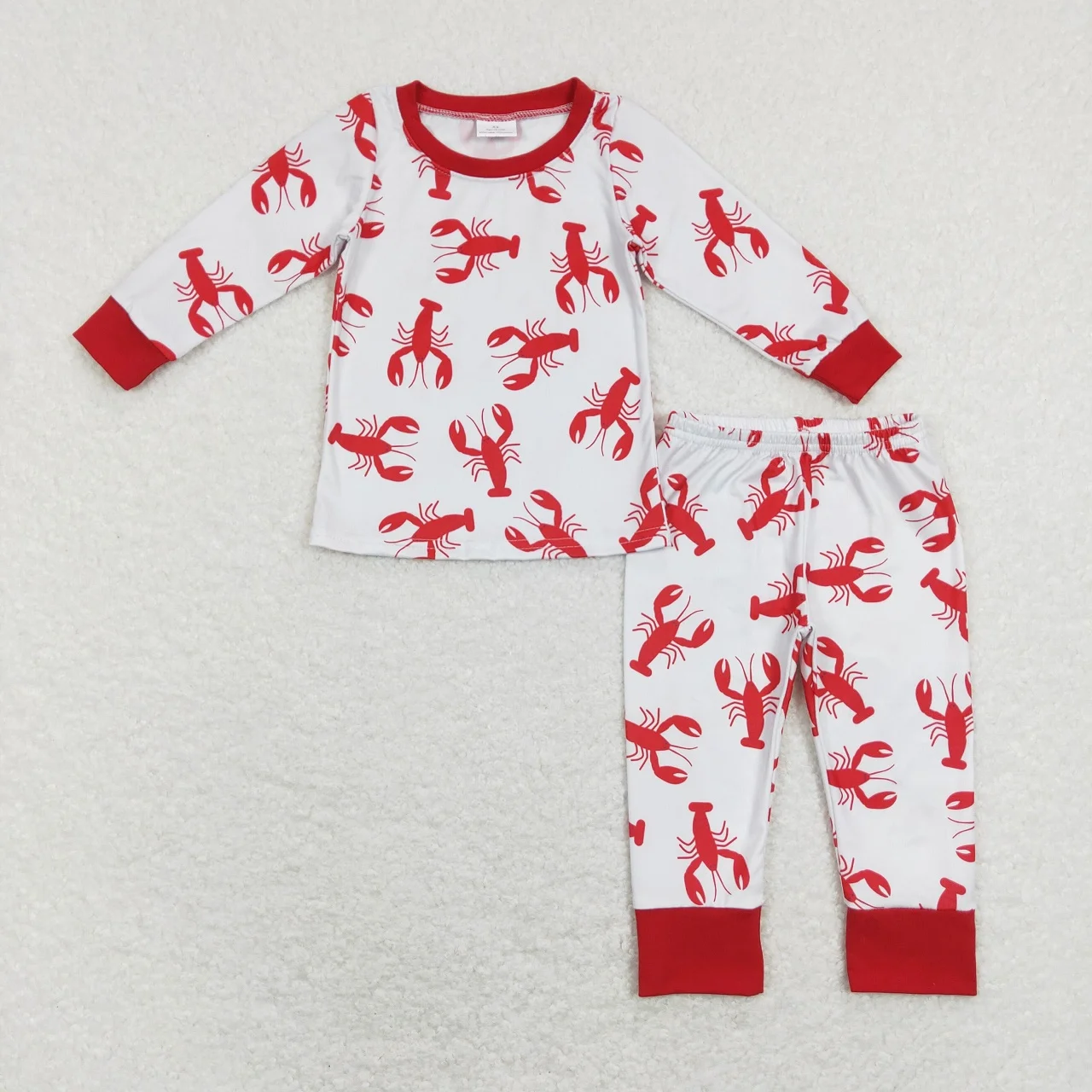 Wholesale Baby Boy Toddler Sleepwear Outfit Infant Long Sleeves Crawfish T-Shirts Pants Nightwear Children Kids Pajamas Set