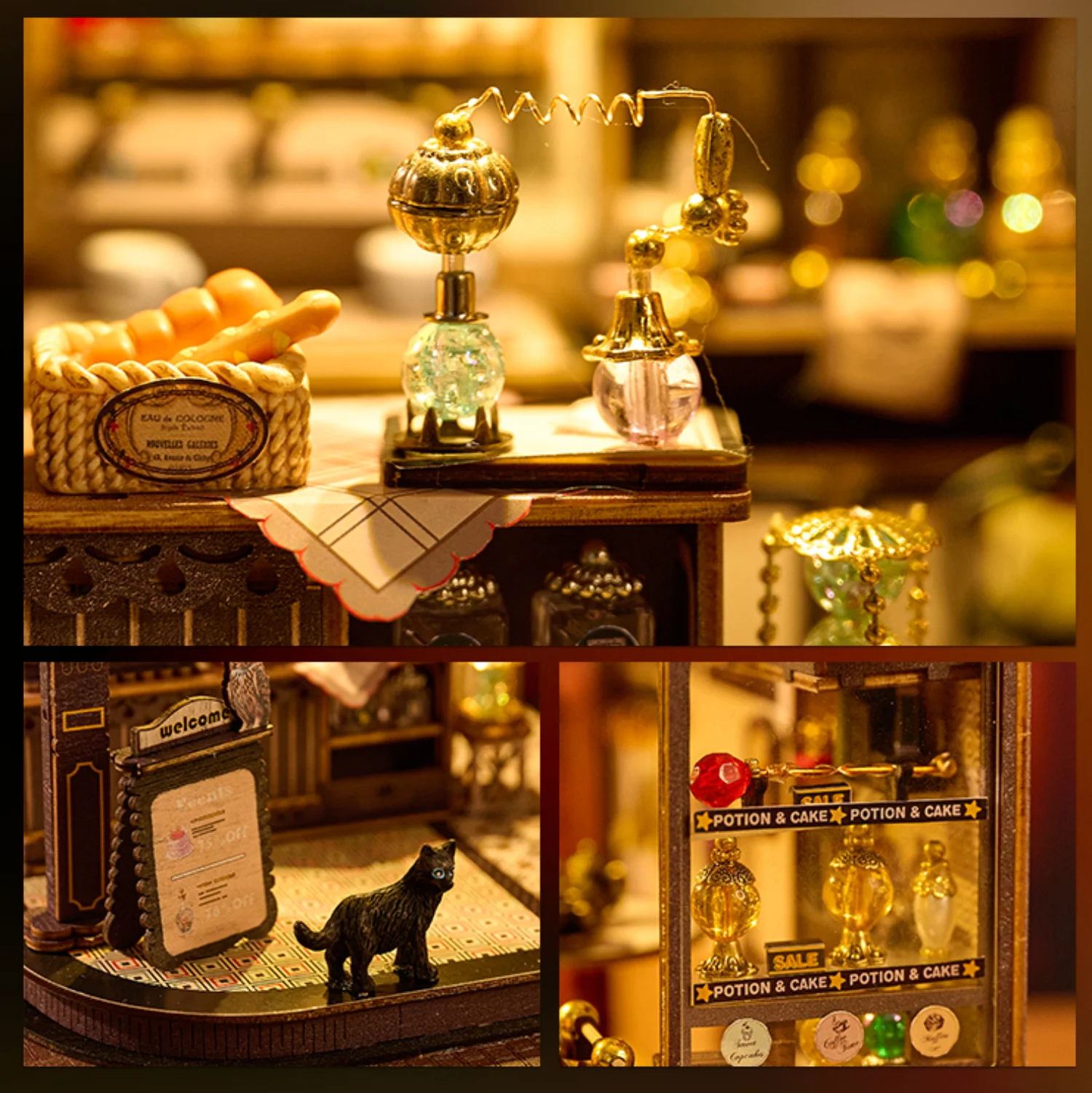 Kit de modèle Miniature en bois, bricolage, café magique, maison de poupée, Puzzle 3D, maison de poupée avec meubles légers, cadeaux pour amis