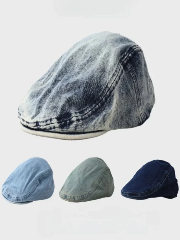 2025 جديد ريترو متعرجة نمط القبعات للرجال النساء موزع الصحف قبعة للجنسين موضة غسل الدنيم الرسام قبعة الفتيات كل مباراة قبعة مسطحة