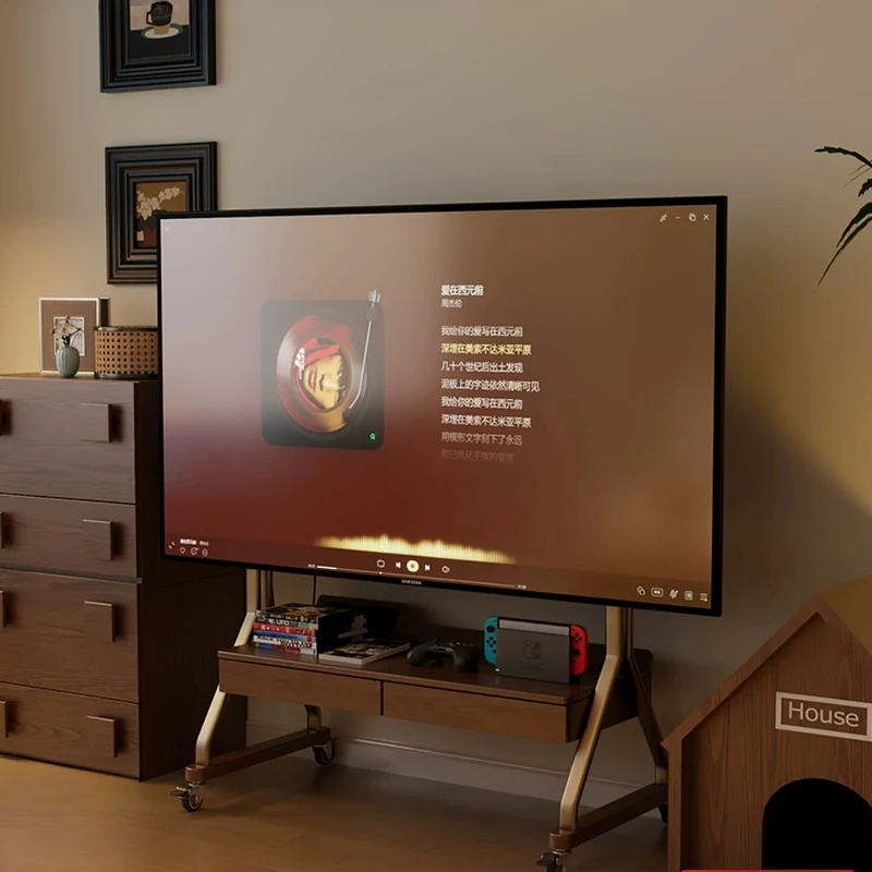 Winter wood solid wood removable TV cabinet living room household small apartment modern simple floor storage TV bracket