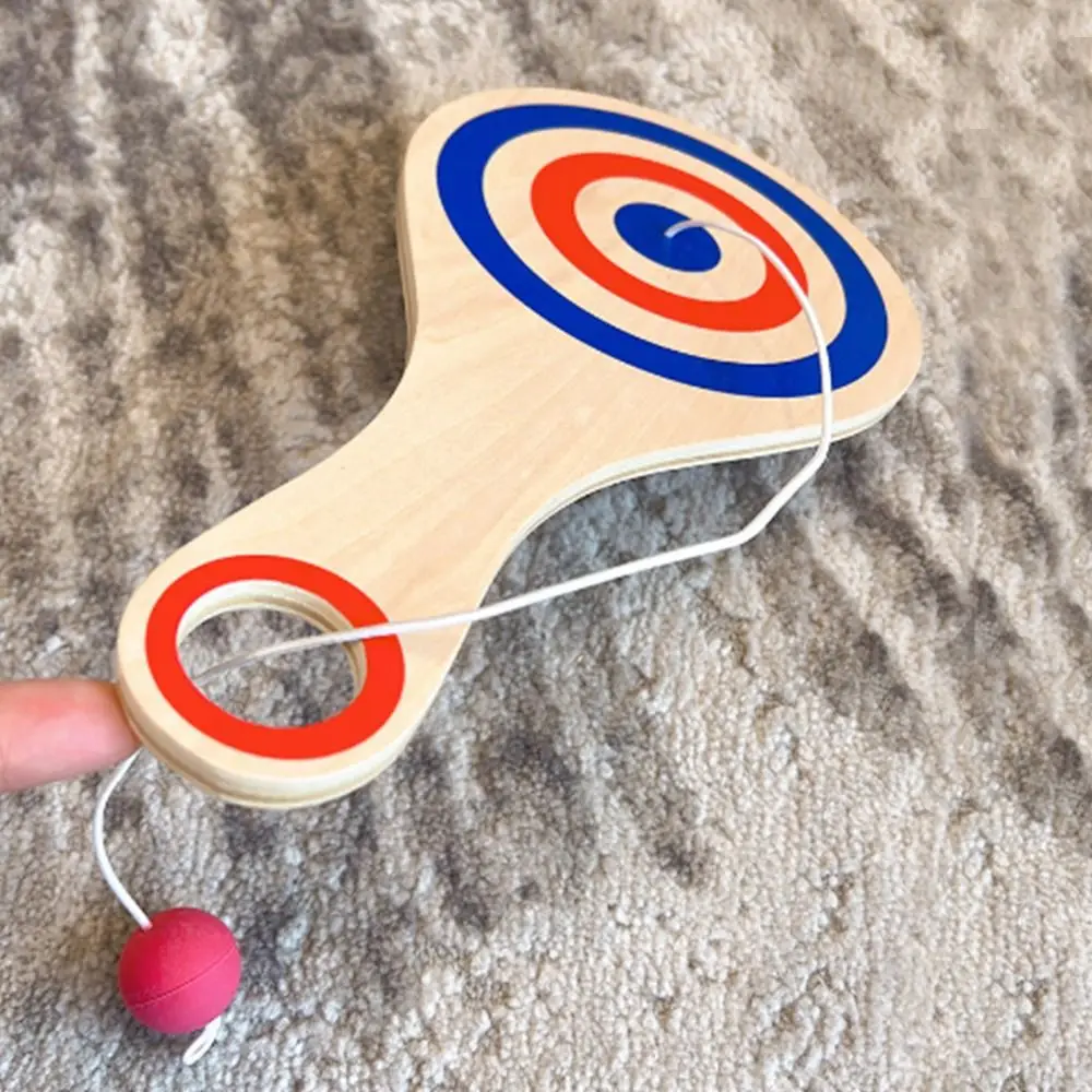 Wooden Paddle Wooden Paddle Ball Game Elastic String Skill Ball Wooden Target Ball Red Ball Educational Rebound Ball Game