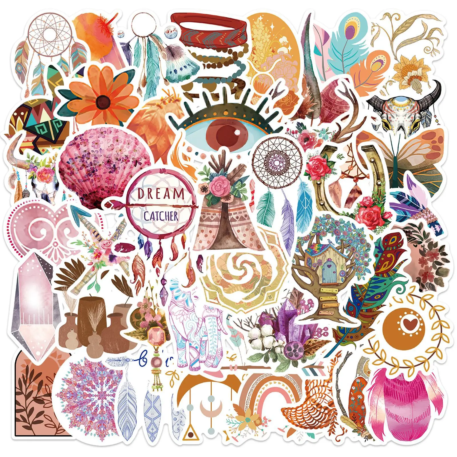 

50Pcs Bohemian Style Series Stickers Suitcase Phone Case Water Bottle Waterproof Decoration Diy Sticker Packs