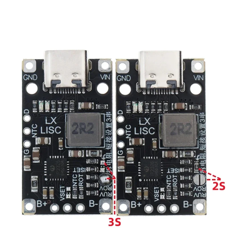 2S 3S Typ-C USB BMS 15W 8,4V 12,6V 1,5A Lithium-Batterie-Lade-Boost-Modul mit symmetrischer Unterstützung Schnellladung mit Anzeige