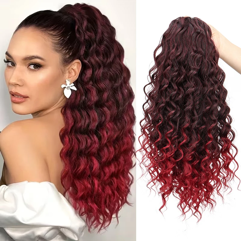 

18-дюймовые синтетические пушистые афро-кудрявые вьющиеся волосы для наращивания хвоста на шнурке с зажимом из высокотемпературного волокна для женщин, ежедневное использование