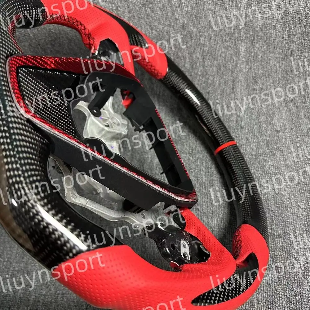 عجلة قيادة من الجلد الأحمر من ألياف الكربون الحقيقية لسيارة تويوتا كامري كورولا RAV4 18-23