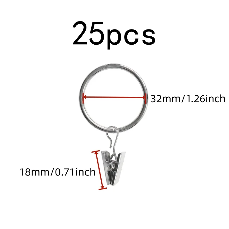 25 pcs 32mm Drapery Ring Clips Strong Clip Grip, designed for Living Room Drapery, Sturdy Metal Ring, Multipurpose