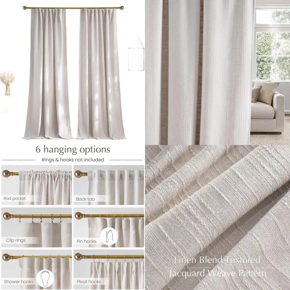 

Linen Waffle Weave Curtains, Thick Jacquard Privacy with Light Filtering, 52 x 90, Set of 2 Panels for Living Room