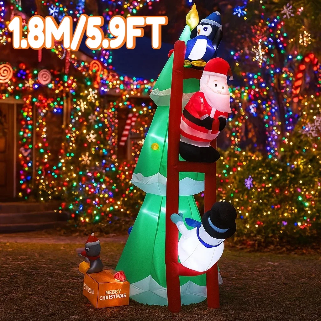 1,8 M/5,9 FT Aufblasbare Schneemann Pinguin Santa Claus Klettern Leiter Licht LED Hause Urlaub Beleuchtung Dekoration Weihnachten Decor liefert