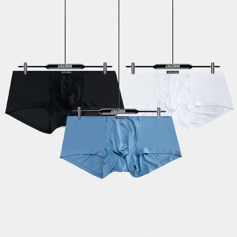 Men Trunks Thin Modal Soft Boxers Sexy Ultra Low-Rise U Convex Pouch Boxers High Elastic Seamless Breathable Underpants