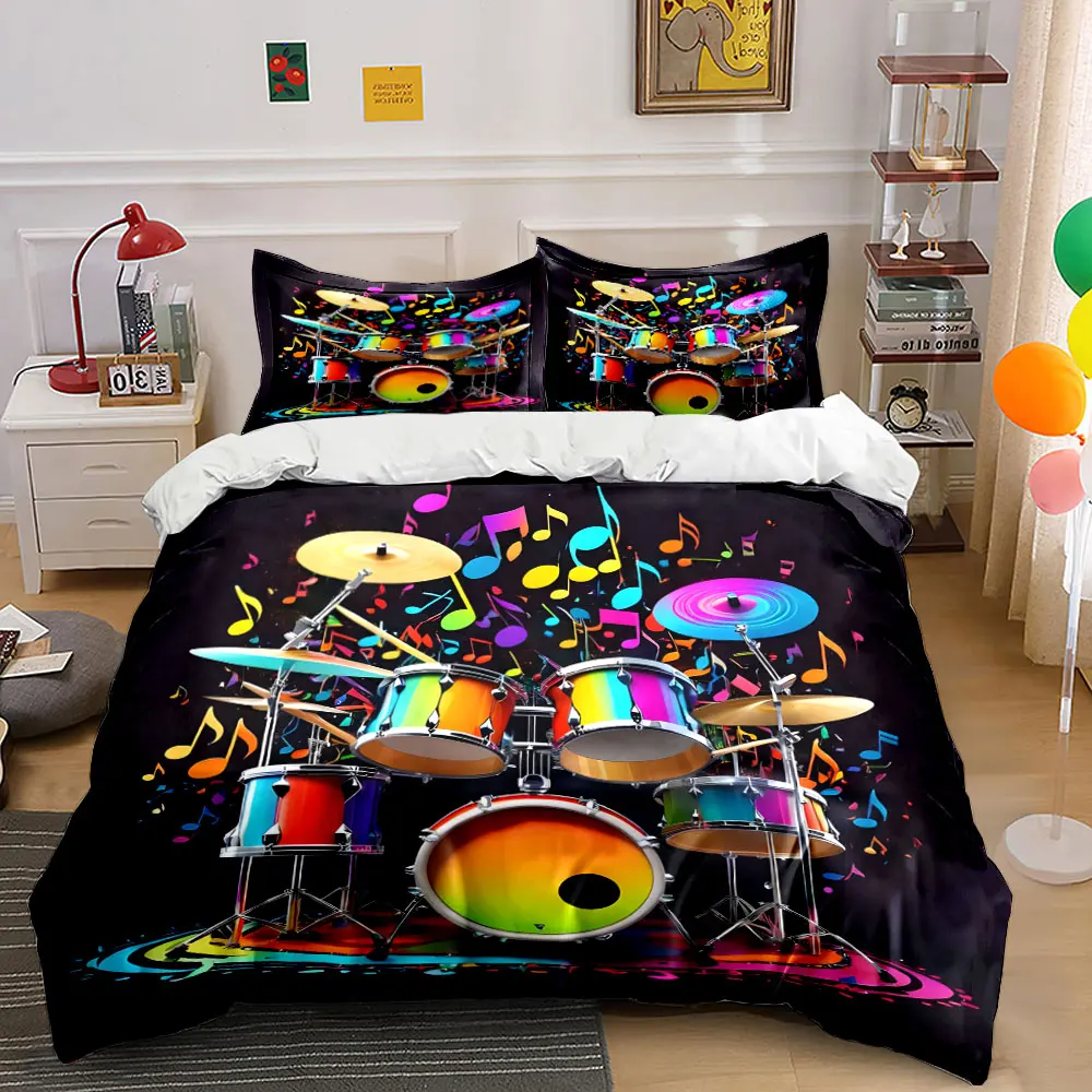Colorful Drum Set for Musicians Multiple sizes kid's and adults' bedroom Exquisite 3PC bedding set, gift