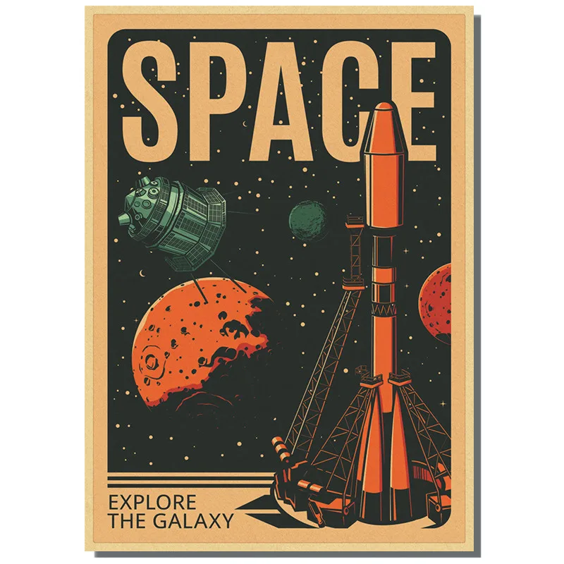 Space Planet Rocket Astronaut Star Wall Art Kraft Paper Poster And Prints Wall Pictures Room Decor