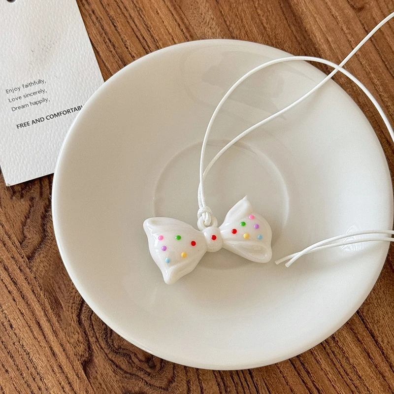 Rainbow Bow Heart Pendant Necklace for Women