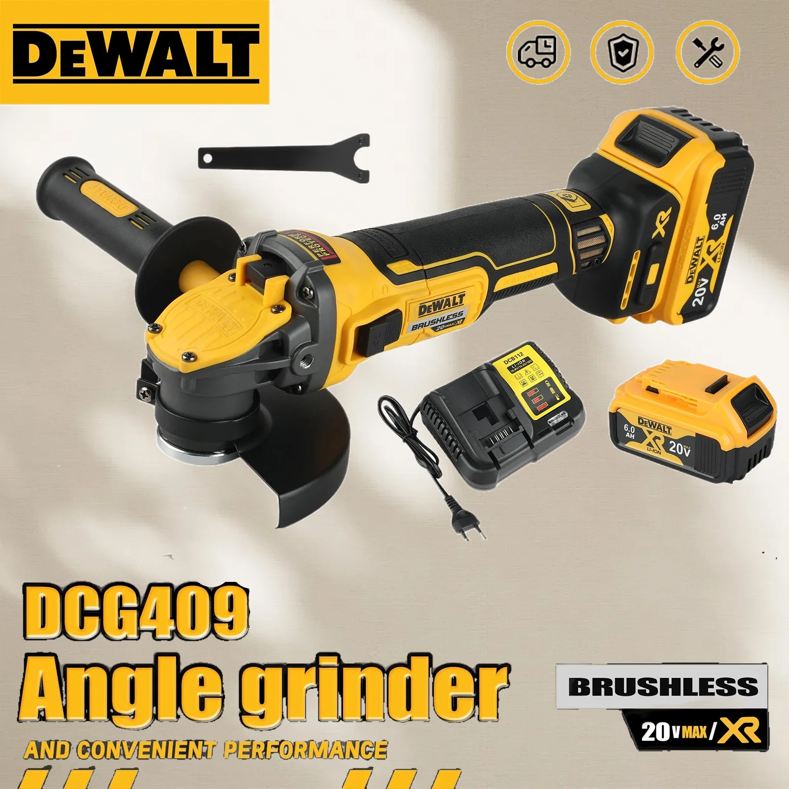

DEWALT DCG409 Brushless Angle Grinder 20V 125mm Flat Head Bare Cutting Machine Tool