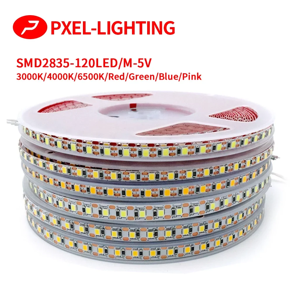 SMD2835 120LED/m 5mm DC5V LED Strip 5m 10m White/Warm White/Red/Blue/Green/Pink LED Strip Kitchen Home Decoration TV Light Strip