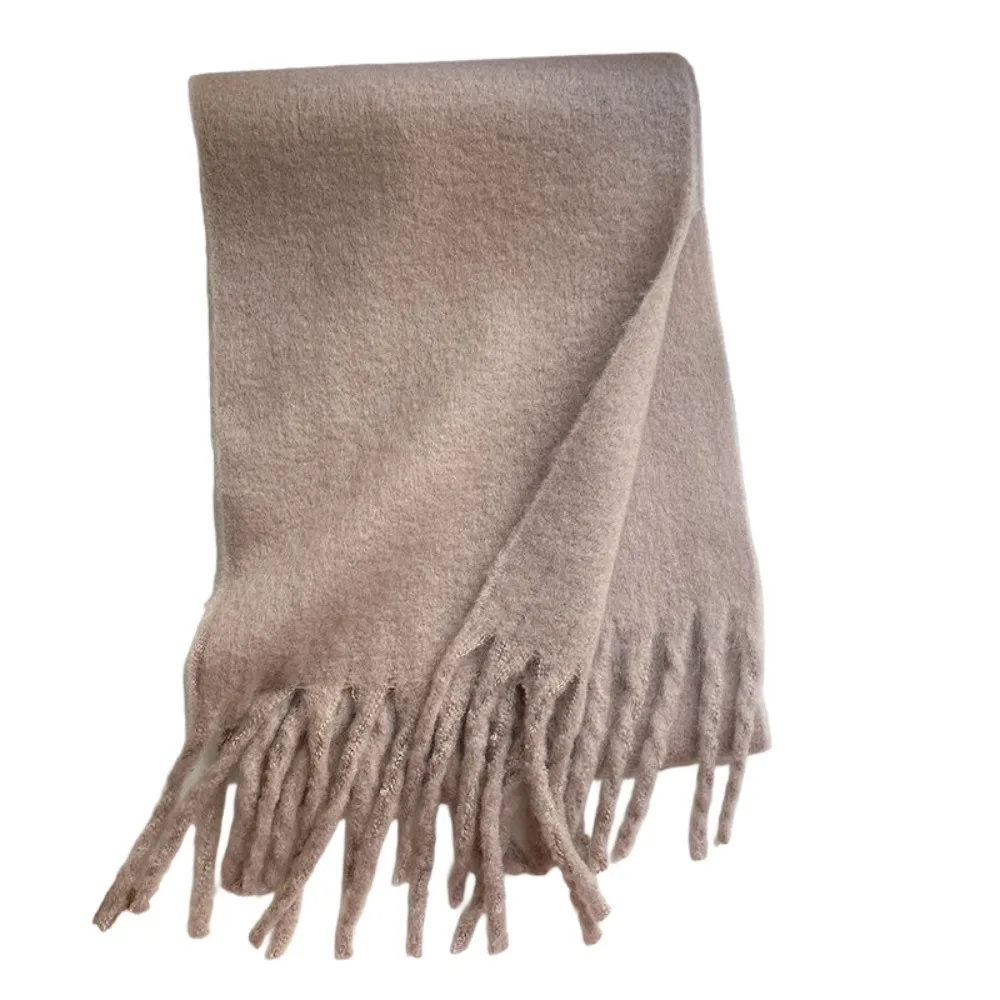 Bufanda larga de lana con borlas de estilo coreano, Color sólido Macaron, bufanda gruesa y cálida para el cuello, chal de Cachemira suave a prueba de viento para invierno al aire libre