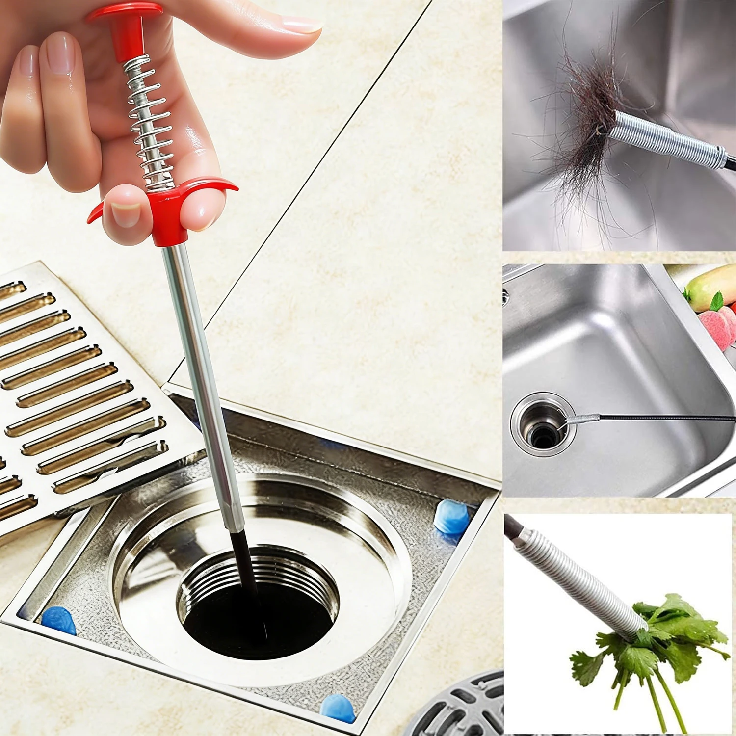 

1pcs Telescopic Four-Claw Pipe Opener, Hand Pinch Drain Cleaner Tool for Bathroom & Kitchen, Reusable Sewer Plunger