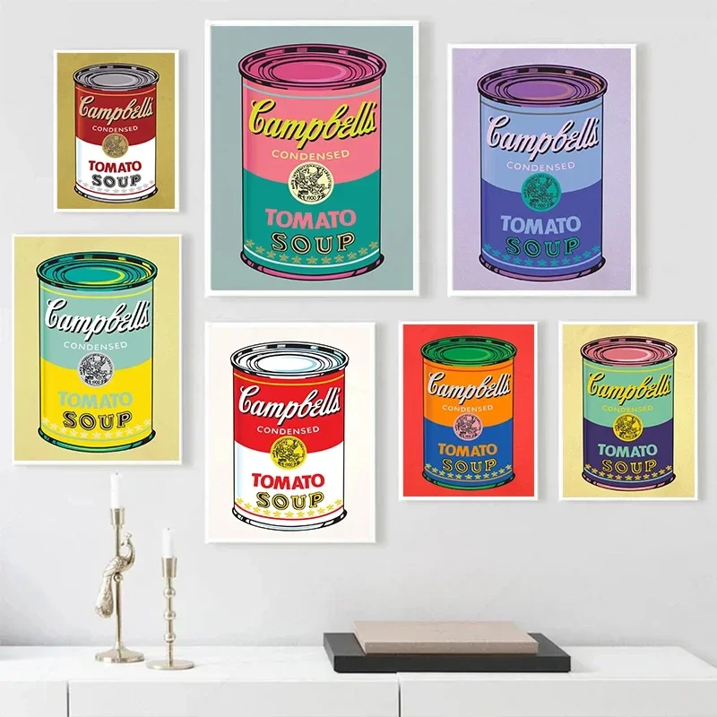 Andy Warhol Series Campbell Tomato Soup Canned Canvas Painting Poster Wall Art Aesthetic Cafe Bar Restaurant Dining Room 