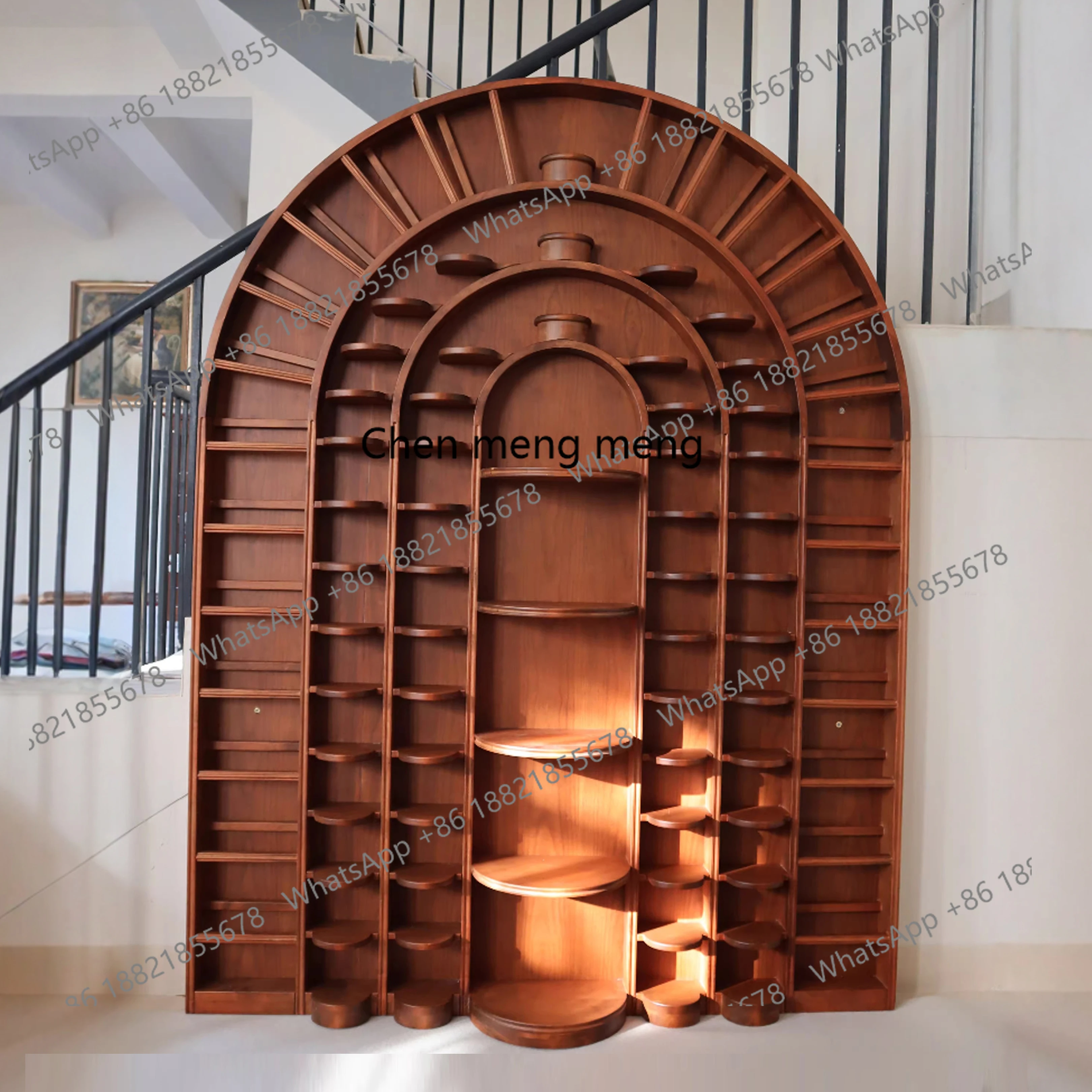 

Retro solid wood display cabinet ash wood arched shelf full wall European porcelain storage cabinet