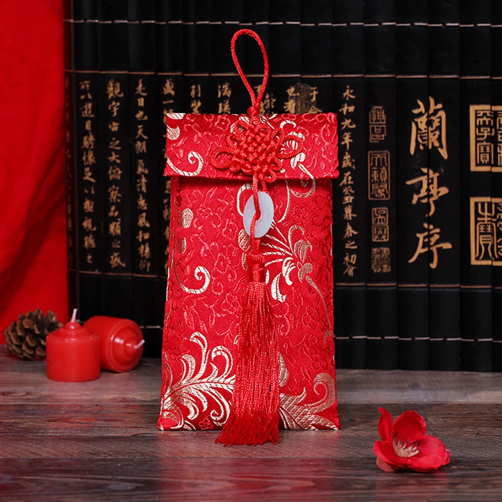 Seiden rote Umschläge chinesisch 2024 Neujahr Hongbao 2022 Glücks taschen mit Stick quaste für Neujahr Frühlings fest Geburtstag