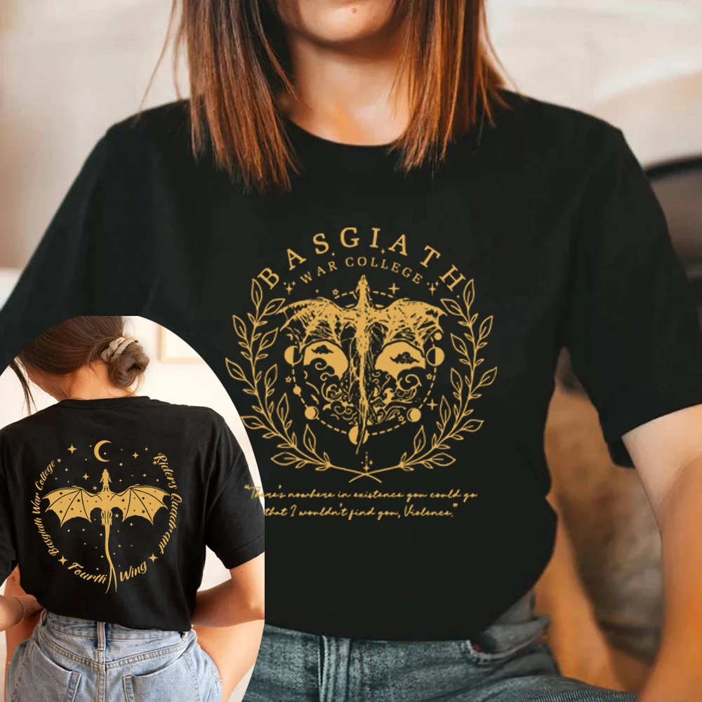Fourth Wing Double-Sided T-Shirt Basgiath War College T Shirt Unisex Short Sleeve Graphic T Shirts Fly or Die Tshirt Bookish Tee