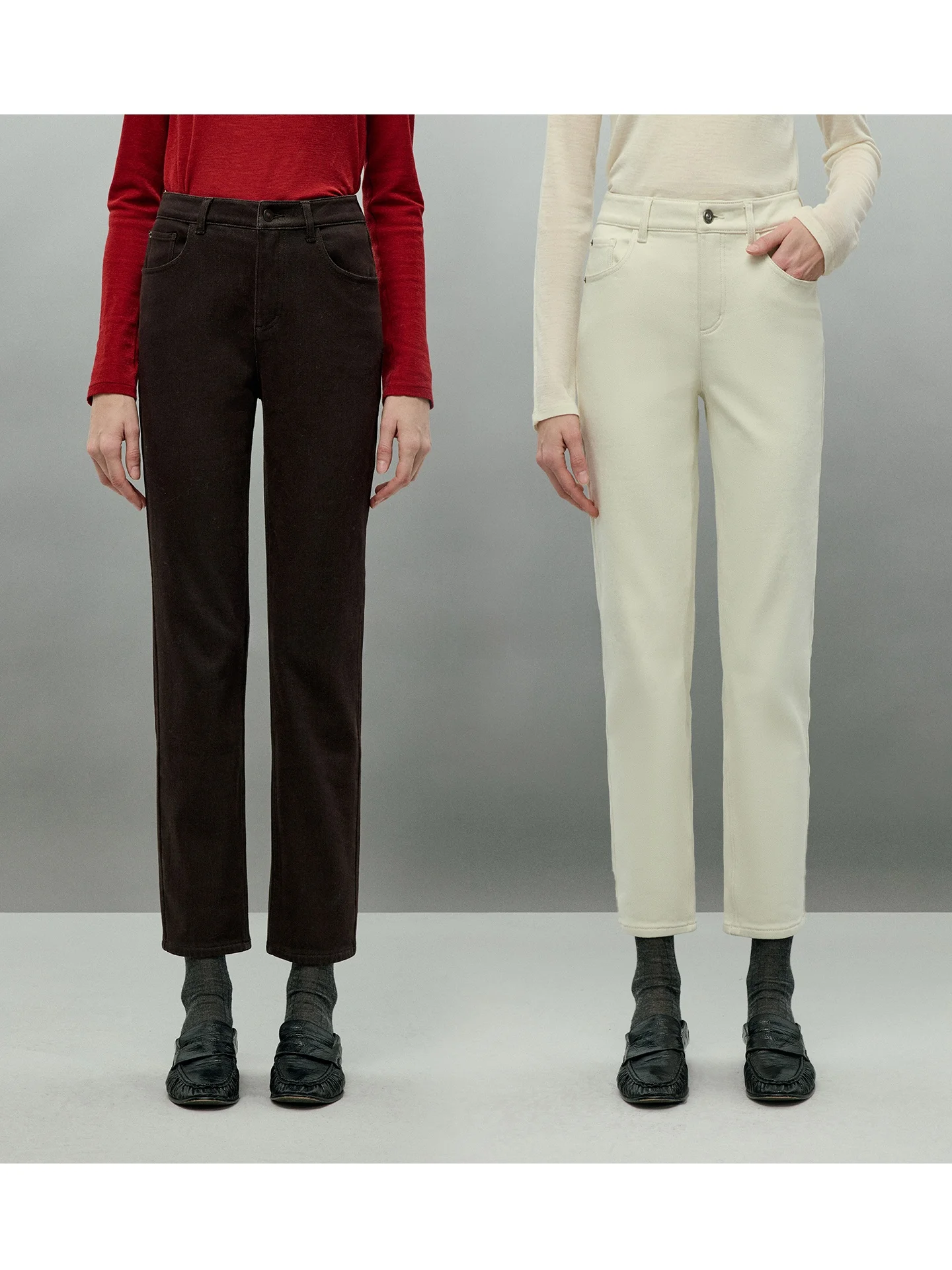 

CHANDOOIVY Classic Upaded Bla Tech Heating Super Elastic Nine Point Fce Прямые джинсы с высокой талией из смесового хлопка