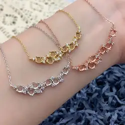 MeiBaPJ Inlay Round 4*4mmx6 S925 Sterling Silver Long Diamonds Necklace Pendant Empty Support Women Fine Charm Jewelry