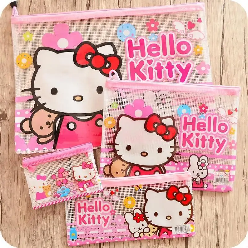 3Pcs Cartoon Student Stationery Pencil Case Sanrio Hellokitty Exam Paper Bag Receipt Bag Zipper Mesh Book Bag Girl Birthday Gift