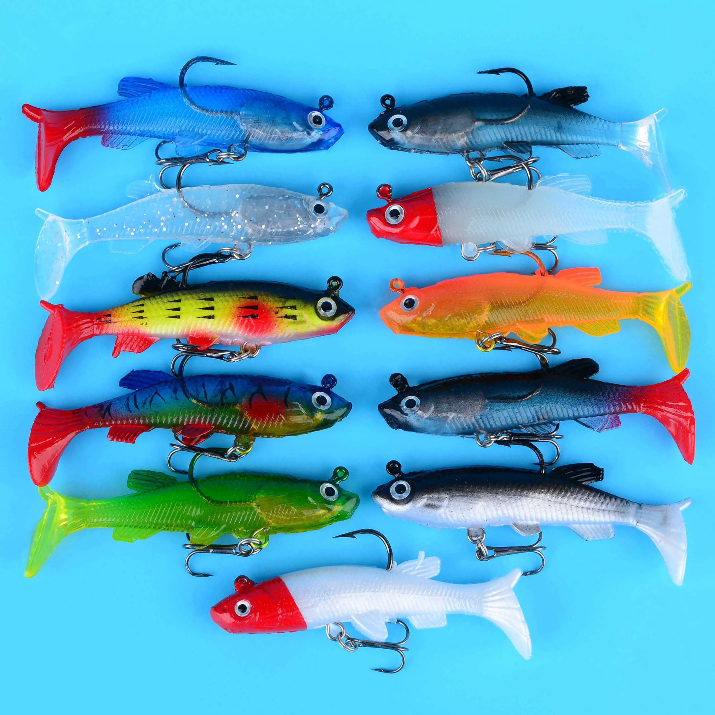 طقم طُعم صيد ناعم مكون من 11 قطعة مع خطاف ثلاثي مثالي لصيد الأسماك في المياه المالحة والمياه العذبة #5
