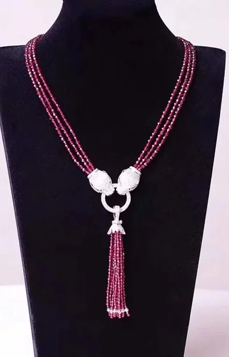 3rows garnet red  round faceted  3mm tassel necklace  bracelet  7.5inch    35inch wholesale