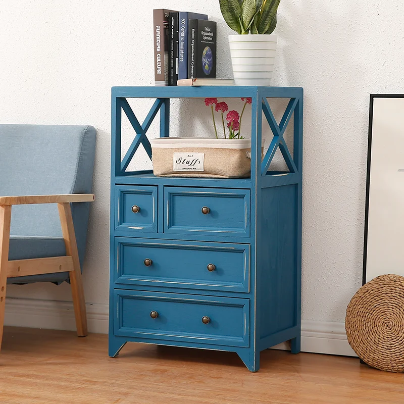 

American bedside table Bedroom 50cm bucket cabinet Solid wood retro bookshelf Locker Storage cabinet Multi-layer storage flower