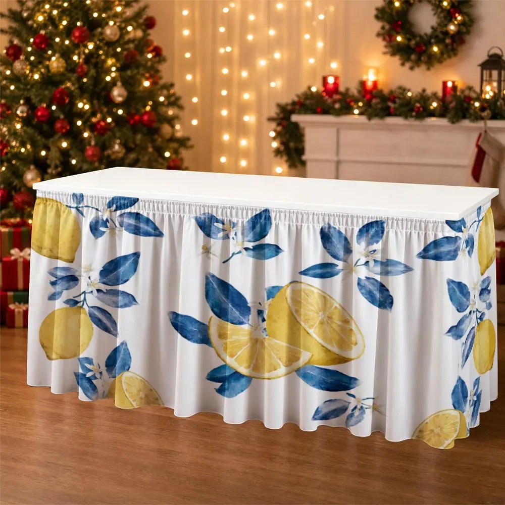 One-piece table skirt decoration - red checkered with heart patterns - ruffled edge tablecloth