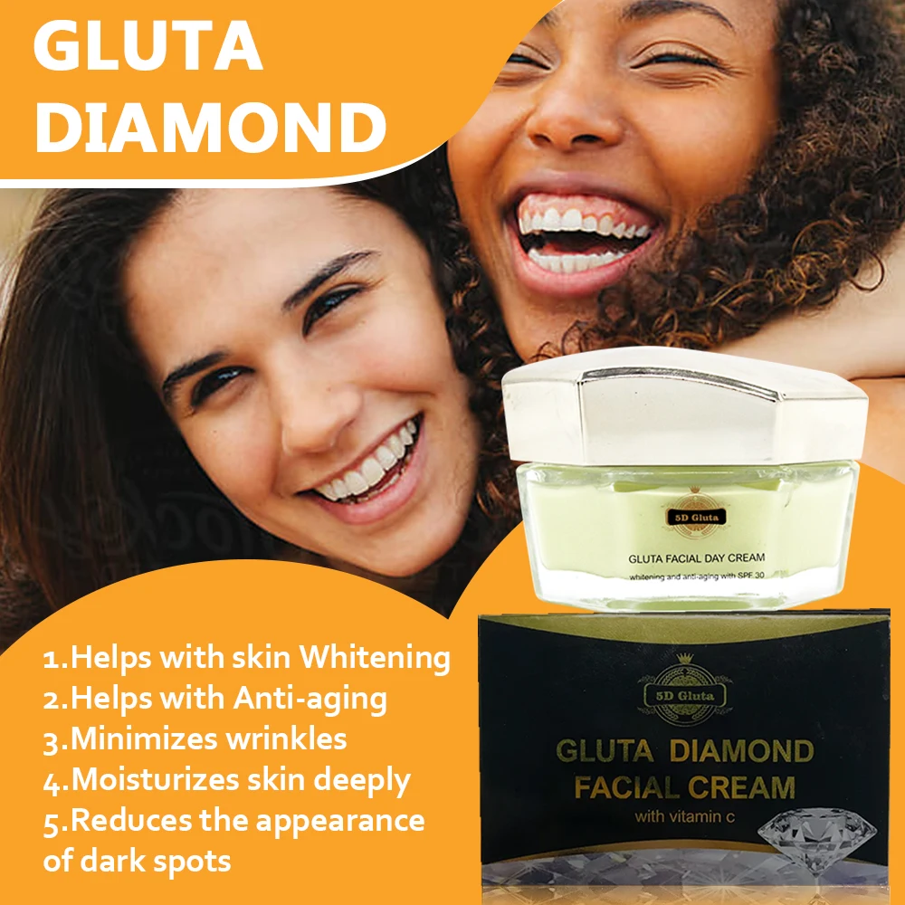 5D Gluta Diamond Face Care Cream Whitening Nourishing Moisturizes Brightens Skin for Dark Skin Female Beauty Day Cream