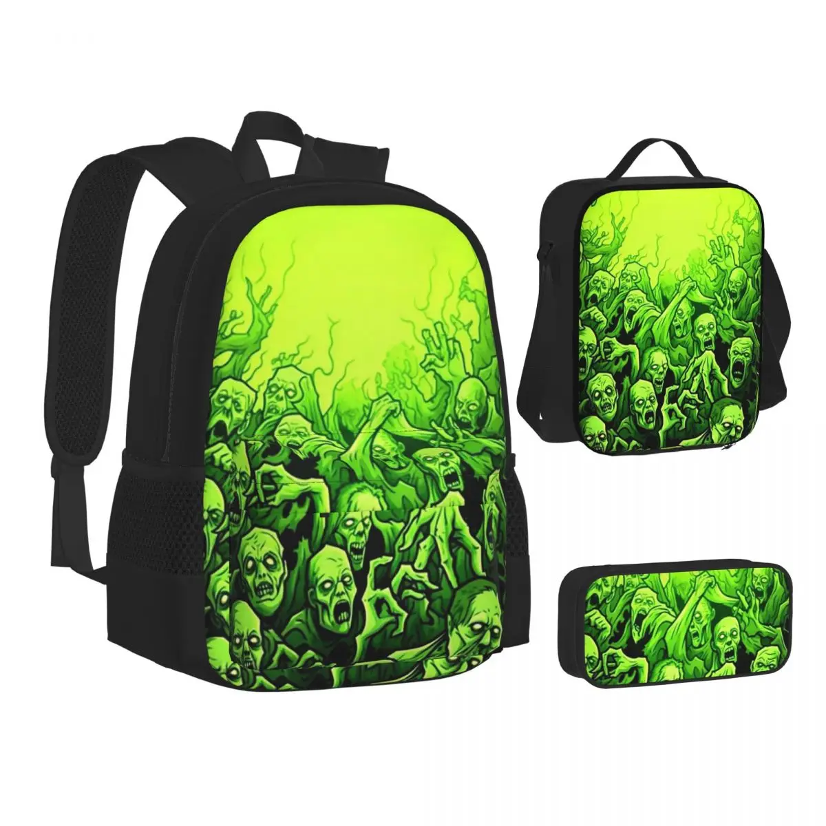 

Ghost Skull Print Luminous Horror Night Backpacks Bookbag School Bags Children Rucksack Lunch Bag Pen Bag Three-Piece Set