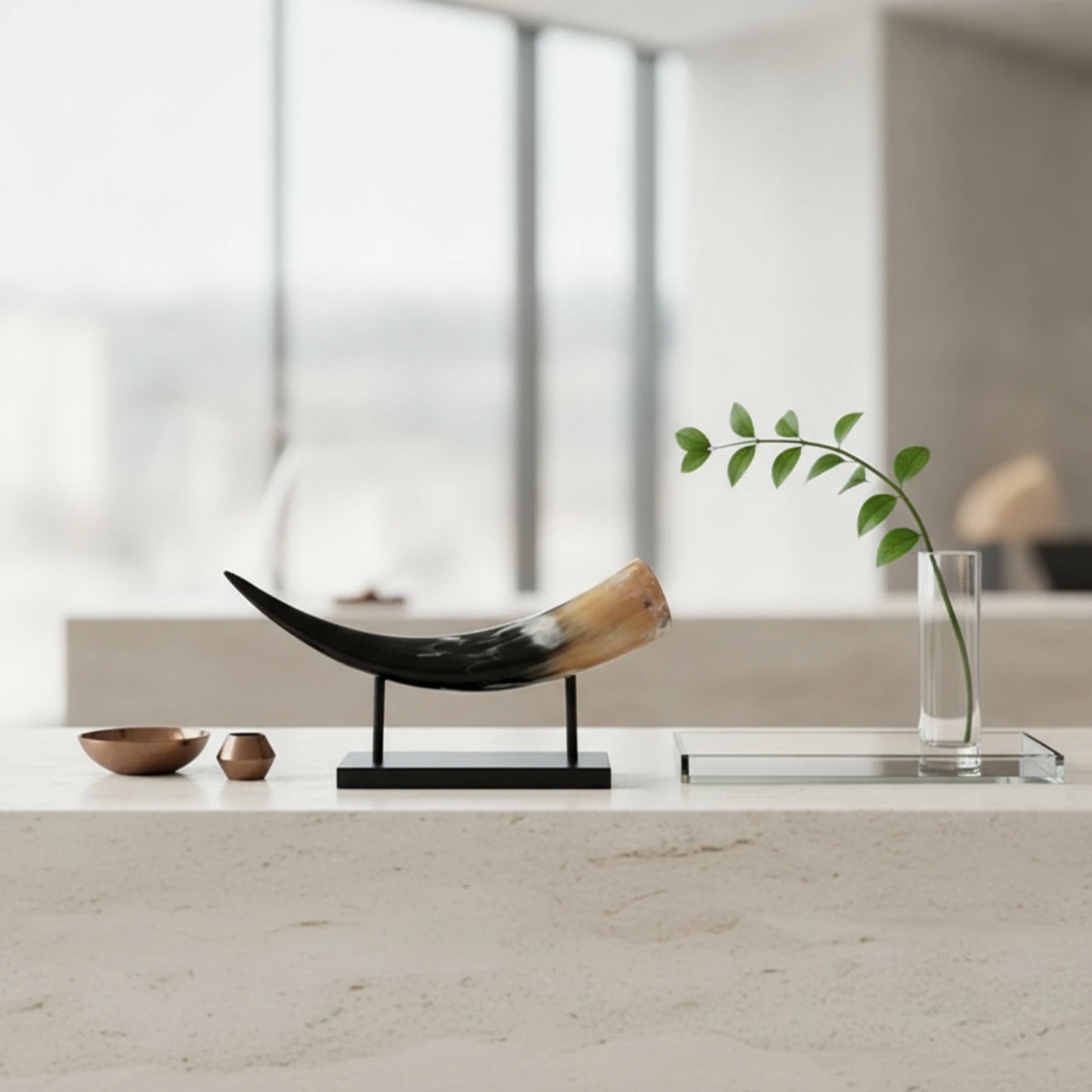 Antler Decor Sculptural Tabletop Ornament Standing Figurine Glossy Desk Figurine Unique for Living Room, Office